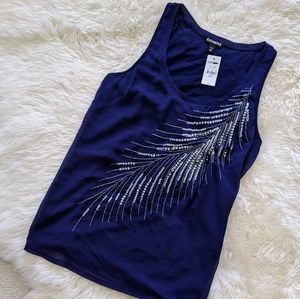 NWT Sleeveless top rhinestone & sequin feather